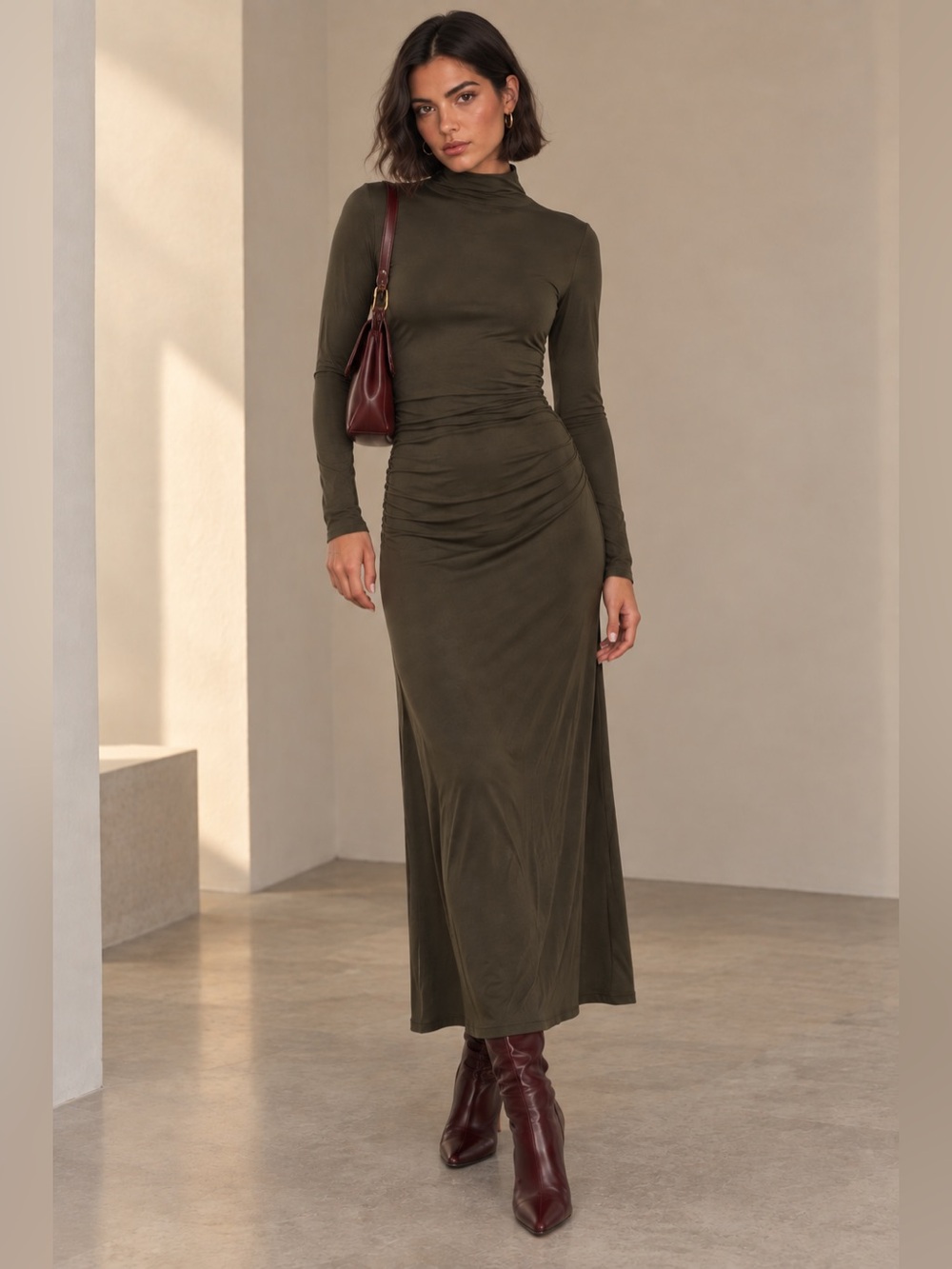 Reformation Nemy Brown Ruched Knit Maxi Dress Sz S 90s Minimalist